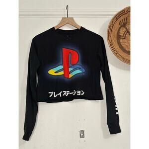 PlayStation Unisex Long Sleeve Cropped T-Shirt Black Size S Gaming Tee
